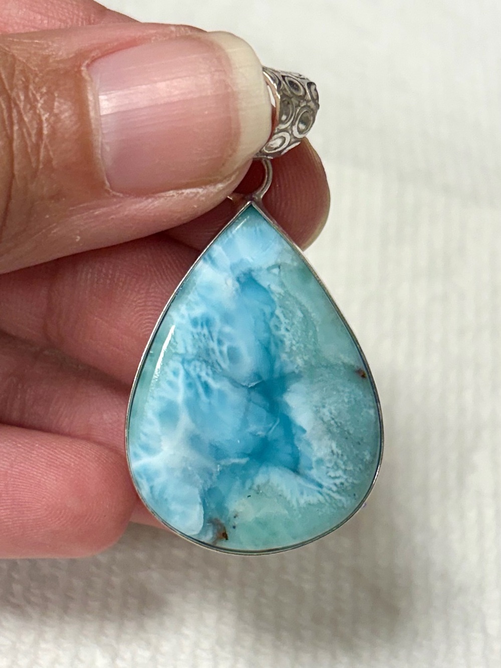 Handcrafted Blue Larimar Teardrop Pendant Necklace - Sterling Setting